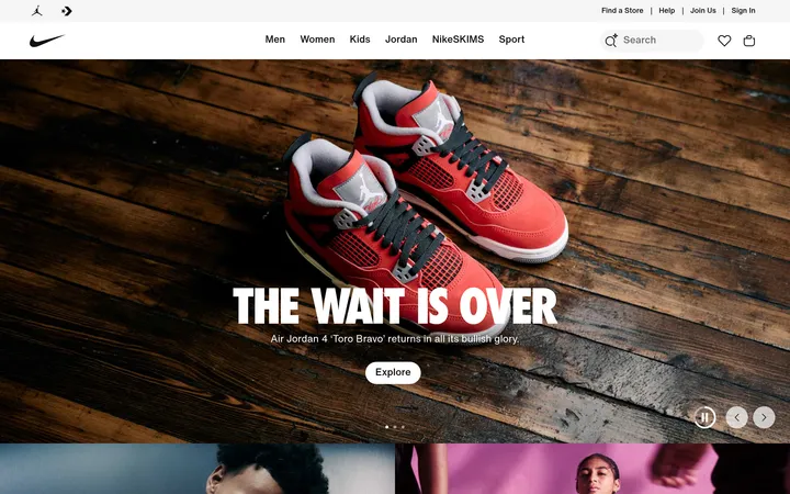 Nike website preview