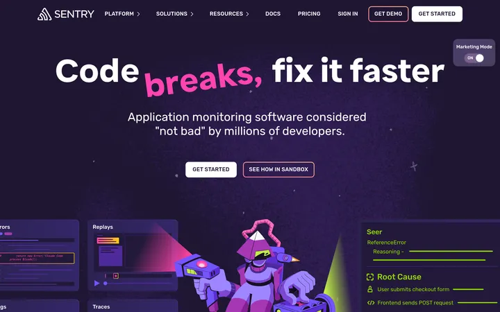 Sentry website preview